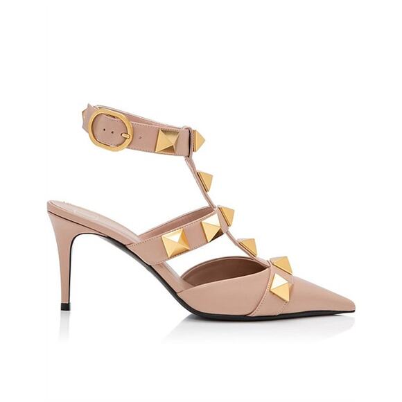 VALENTINO Roman Stud Leather Heeled Sandal Blush Pink Pointed Toe Women's 36 - Picture 4 of 10